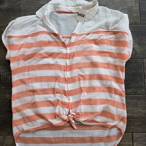 #452 Striped Orange and White Women's Short Sleeve Top